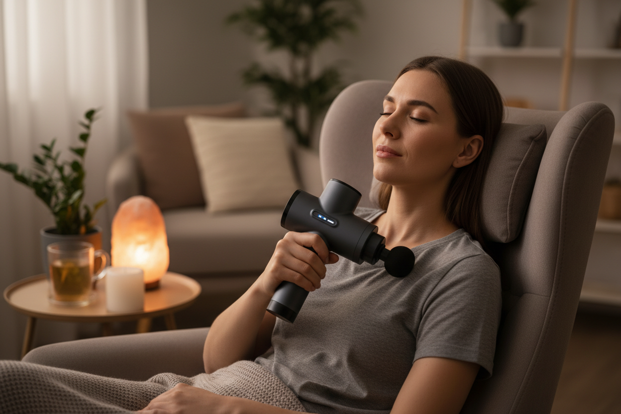 A sore person using a massage machine